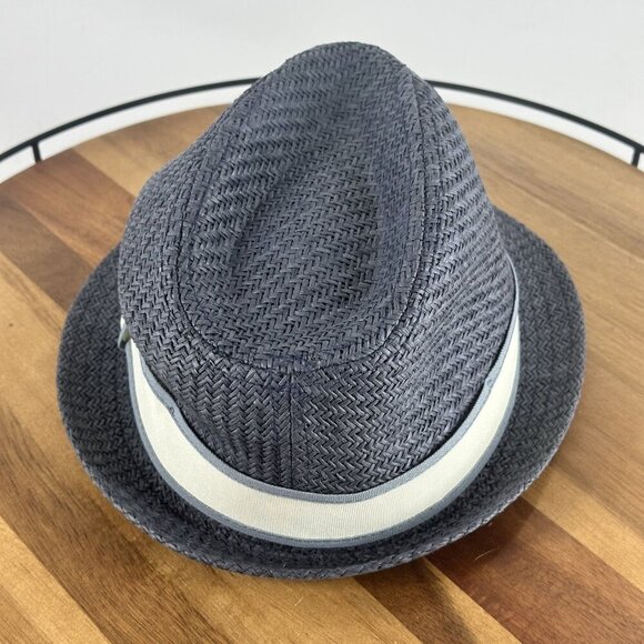 Goorin Bros. Mens Navy Gray Woven Straw Fedora Hat With White Ribbon Band 100% - Picture 1 of 13
